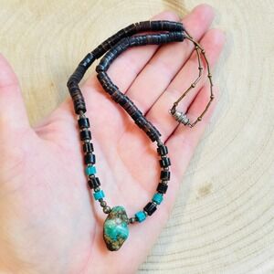 Vtg NAVAJO Heishi Turquoise nugget Necklace Native American Choker Beaded 18"